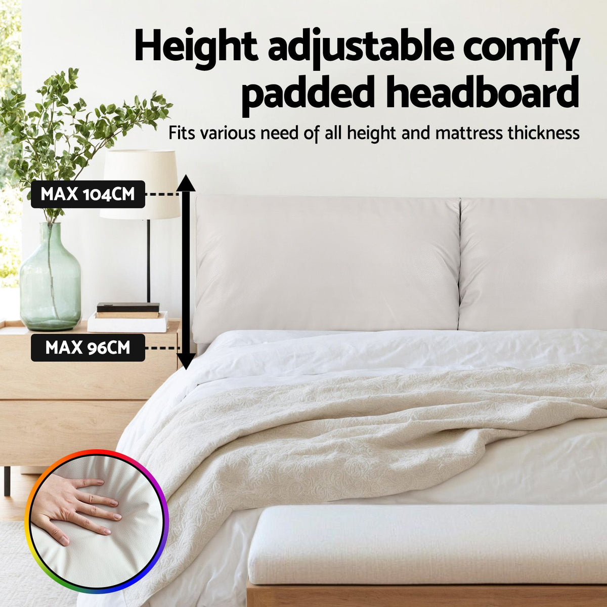Hollis (Double) LED PU Leather Bed Frame - White
