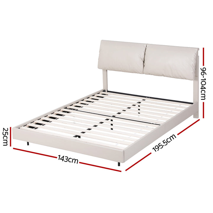 Artiss Double Bed Frame RGB LED Floating Beds Adjustable Headboard Beige White - Homecoze