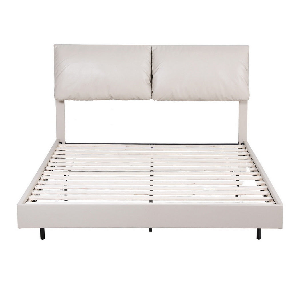 Artiss Double Bed Frame RGB LED Floating Beds Adjustable Headboard Beige White - Homecoze