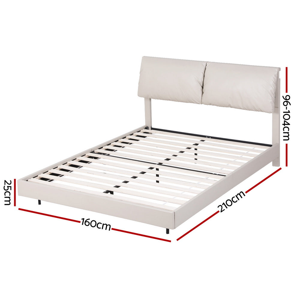 Artiss Queen Bed Frame RGB LED Floating Beds Adjustable Headboard Beige White - Homecoze