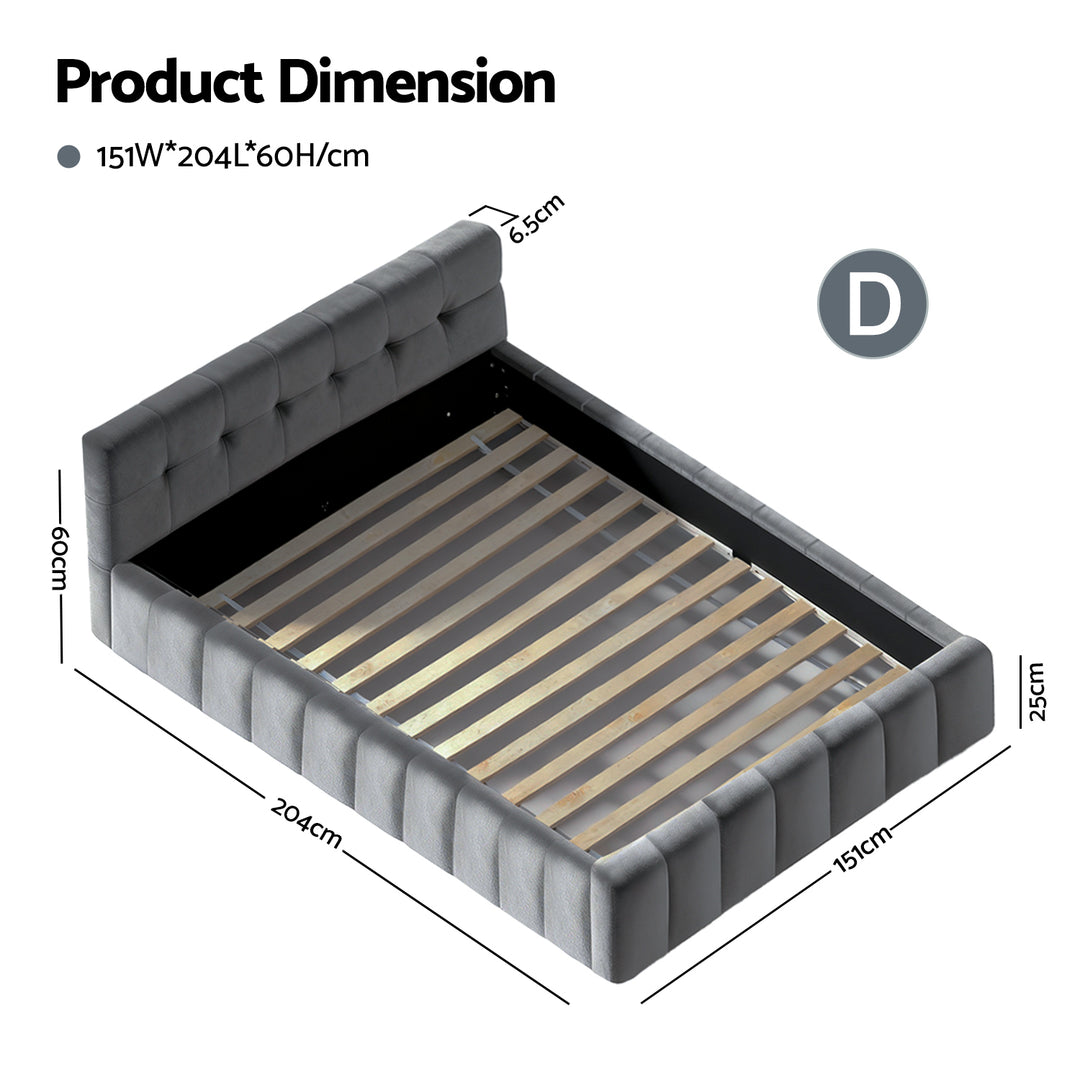 Artiss Double Size Bed Frame Plush Soft Headboard Velvet Platform Base for Modern Bedrooms Grey - Homecoze