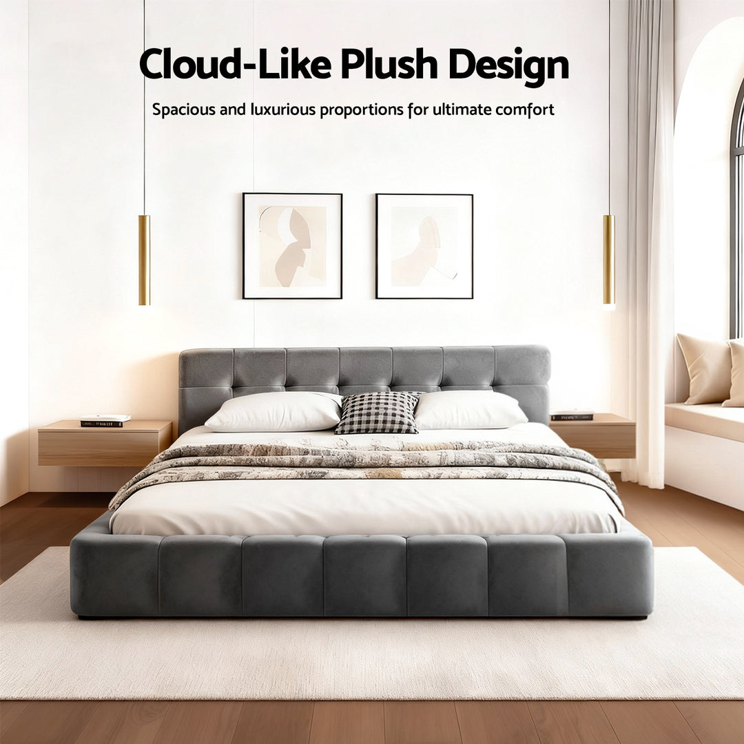 Artiss Double Size Bed Frame Plush Soft Headboard Velvet Platform Base for Modern Bedrooms Grey - Homecoze