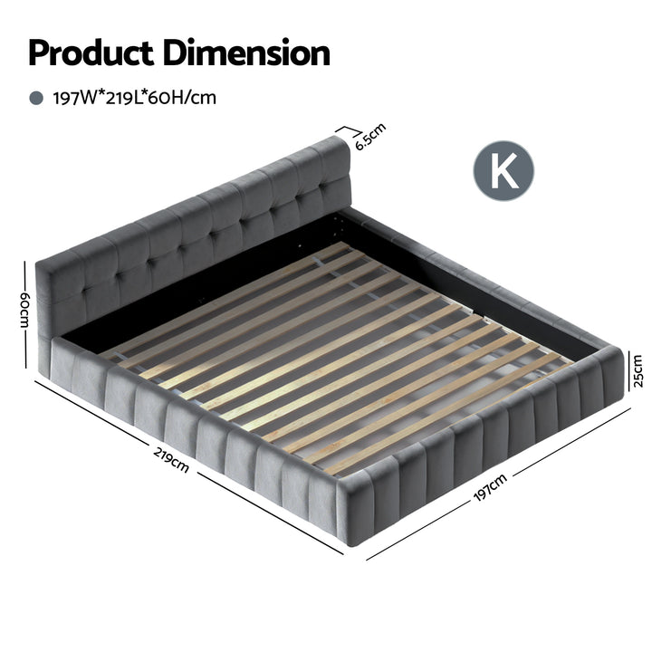 Artiss King Size Bed Frame Plush Soft Headboard Velvet Platform Base for Modern Bedrooms Grey - Homecoze