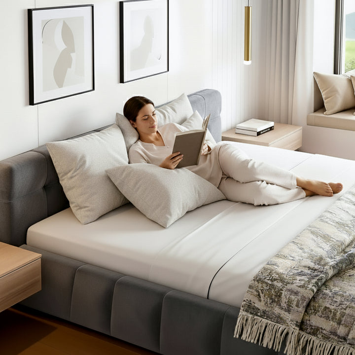 Artiss King Size Bed Frame Plush Soft Headboard Velvet Platform Base for Modern Bedrooms Grey - Homecoze