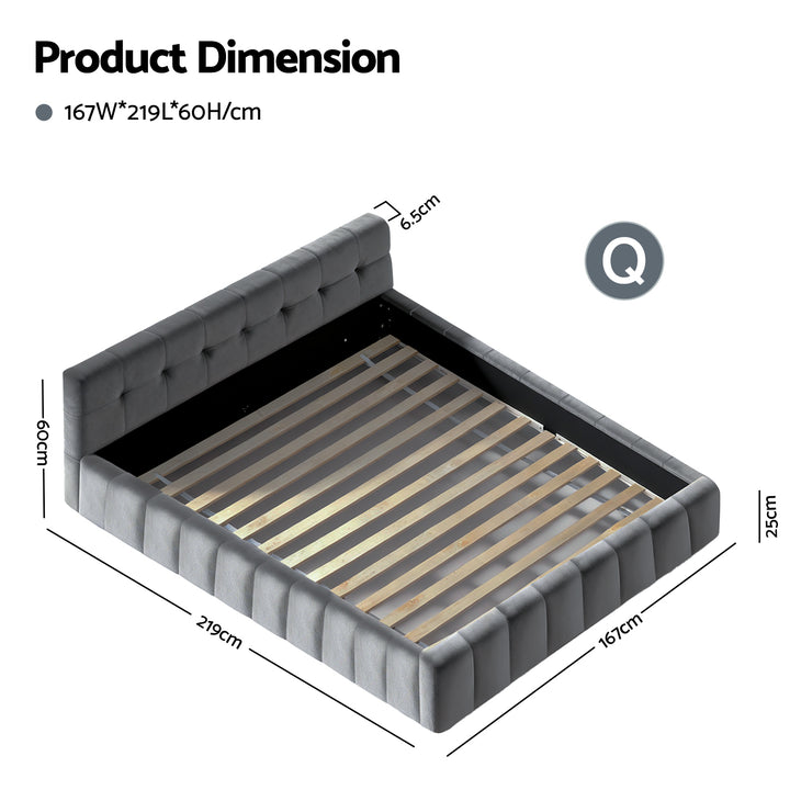 Artiss Queen Size Bed Frame Plush Soft Headboard Velvet Platform Base for Modern Bedrooms Grey - Homecoze