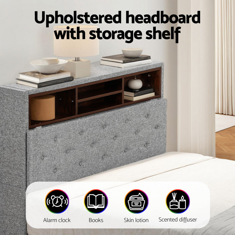 Benson (King Single) Bed Frame | Fabric - Grey - Homecoze