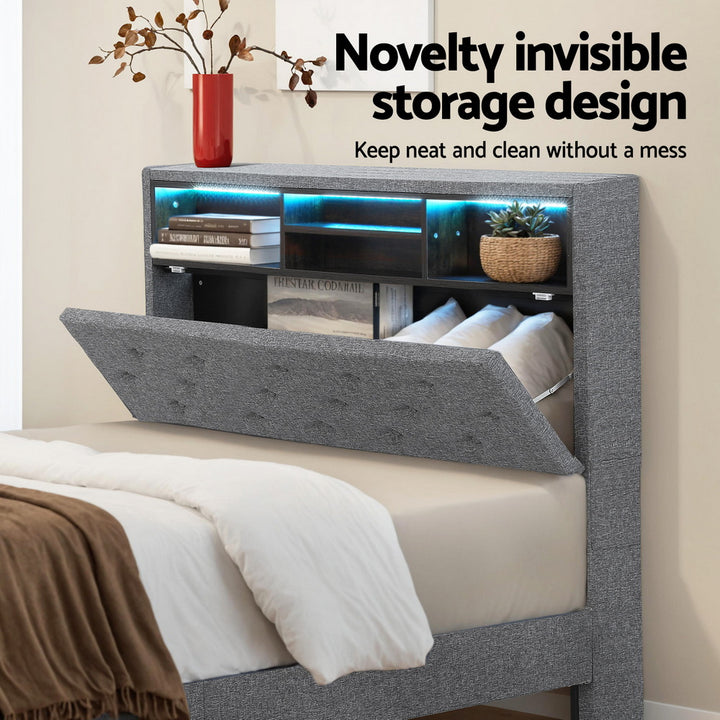 Benson (King Single) Bed Frame | Fabric - Grey - Homecoze