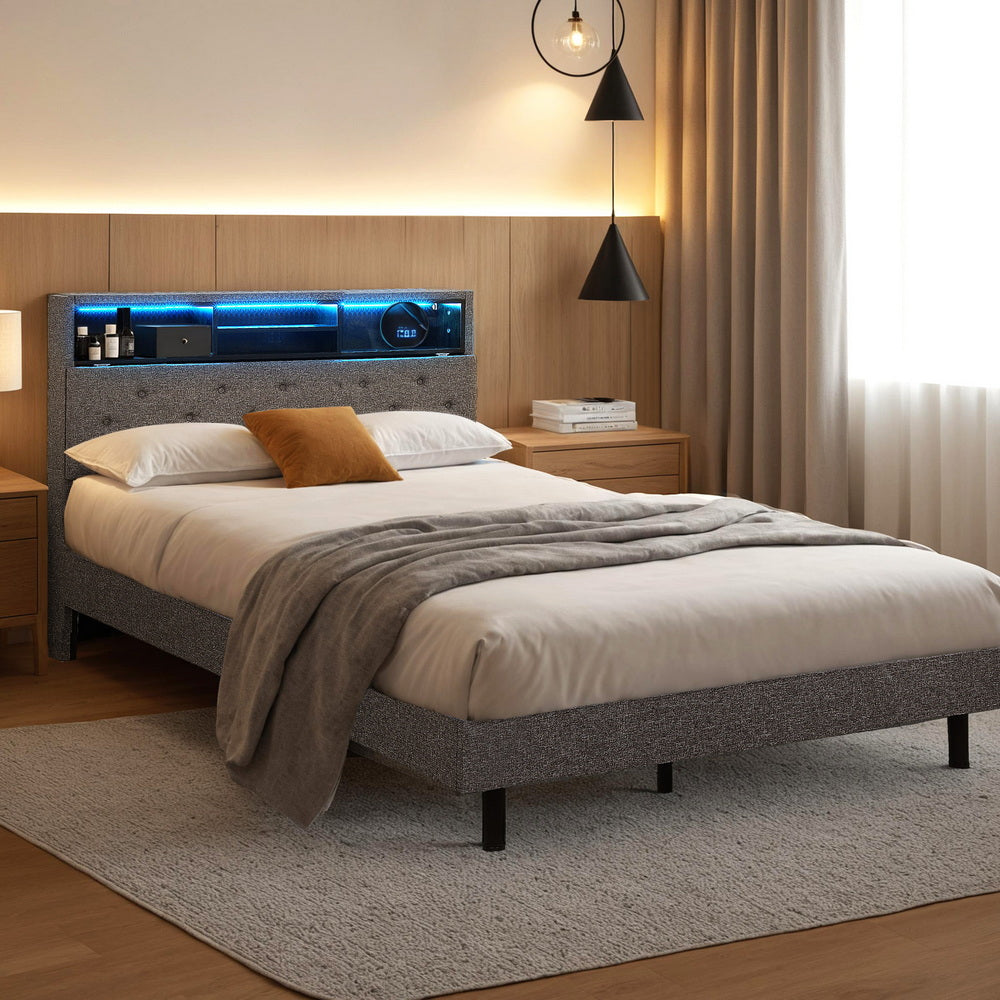 Benson (King Single) Bed Frame | Fabric - Grey - Homecoze