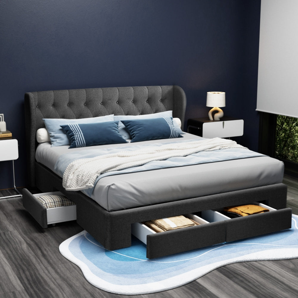 Orlando (King) Storage Bed Frame | Fabric - Charcoal - Homecoze