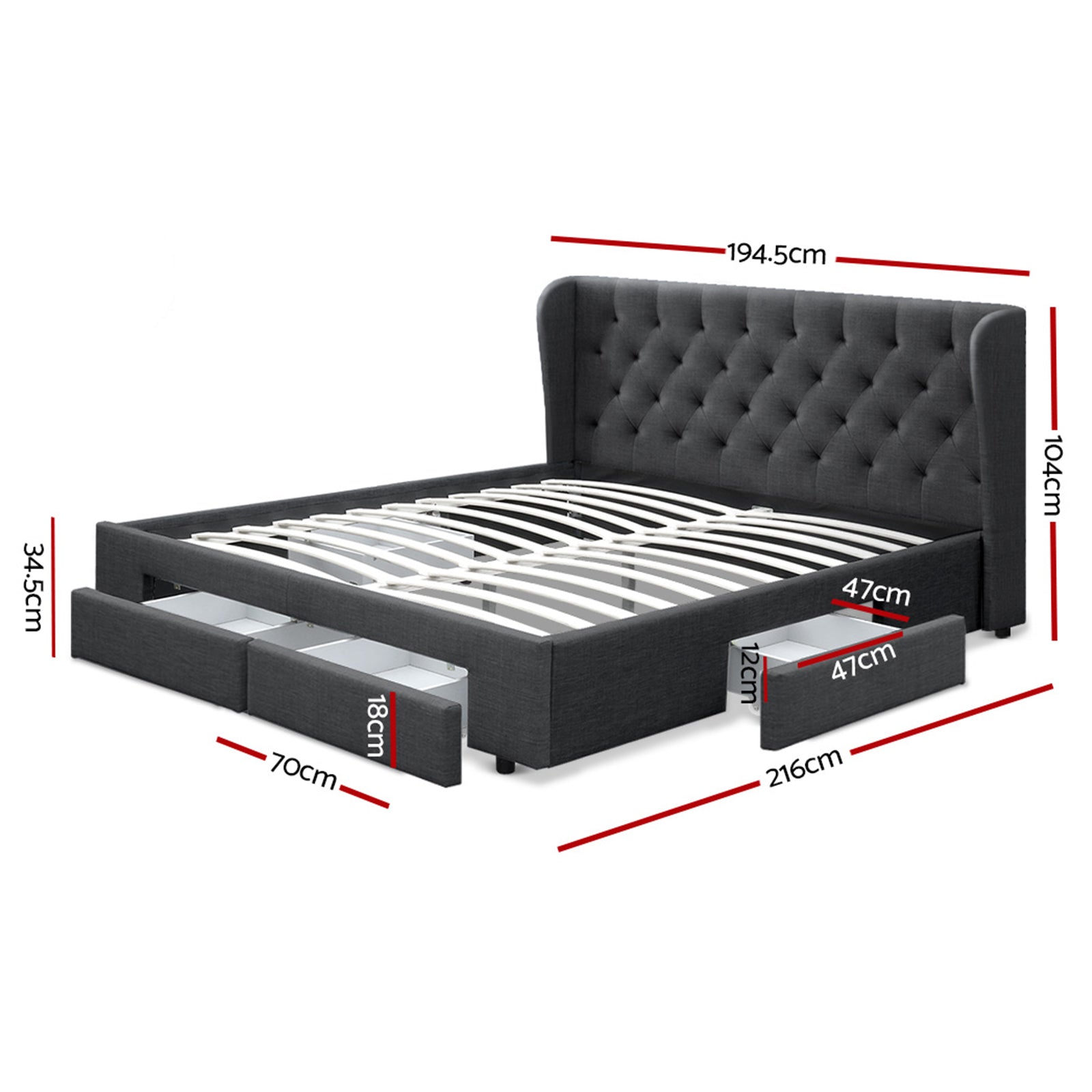 Orlando (King) Storage Bed Frame | Fabric - Charcoal - Homecoze