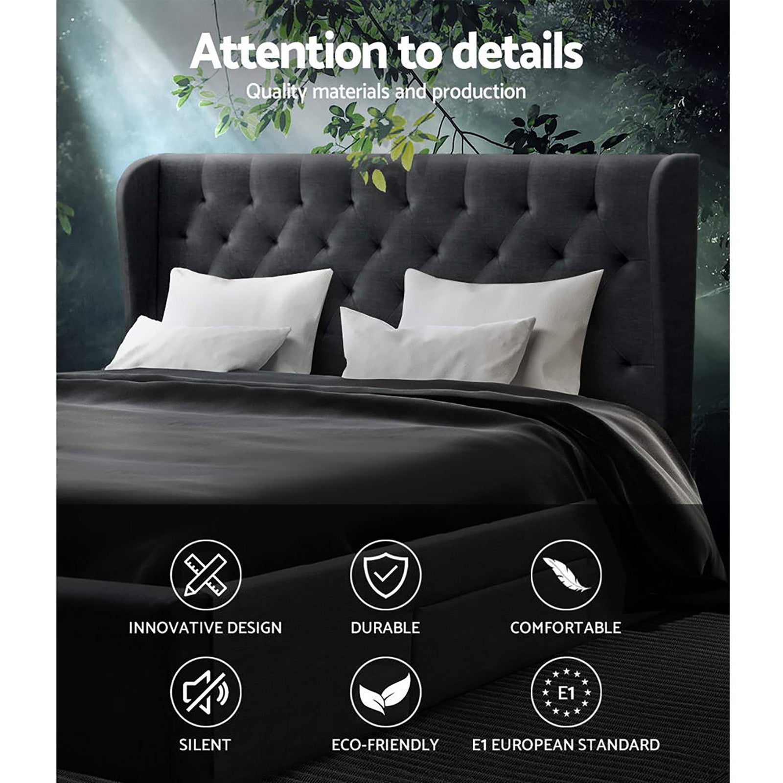 Orlando (King) Storage Bed Frame | Fabric - Charcoal - Homecoze