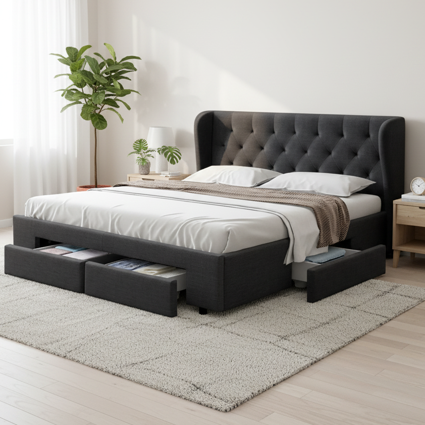 Orlando (King) Storage Bed Frame - Charcoal - Homecoze