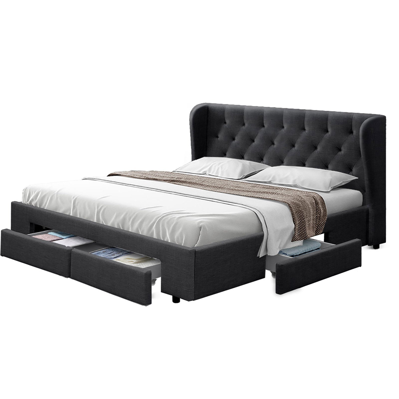 Orlando (Queen) Storage Bed Frame | Fabric - Charcoal - Homecoze