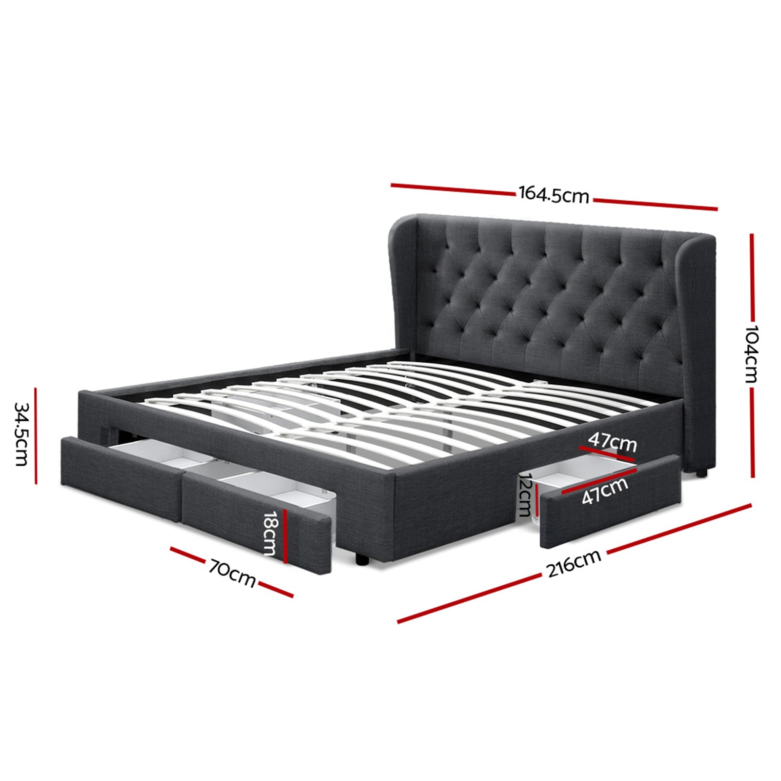 Orlando (Queen) Storage Bed Frame | Fabric - Charcoal - Homecoze