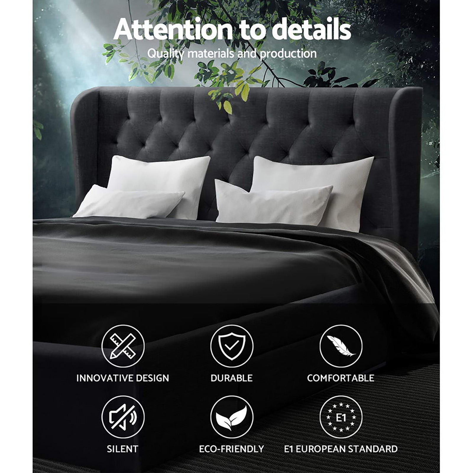 Orlando (Queen) Storage Bed Frame | Fabric - Charcoal - Homecoze