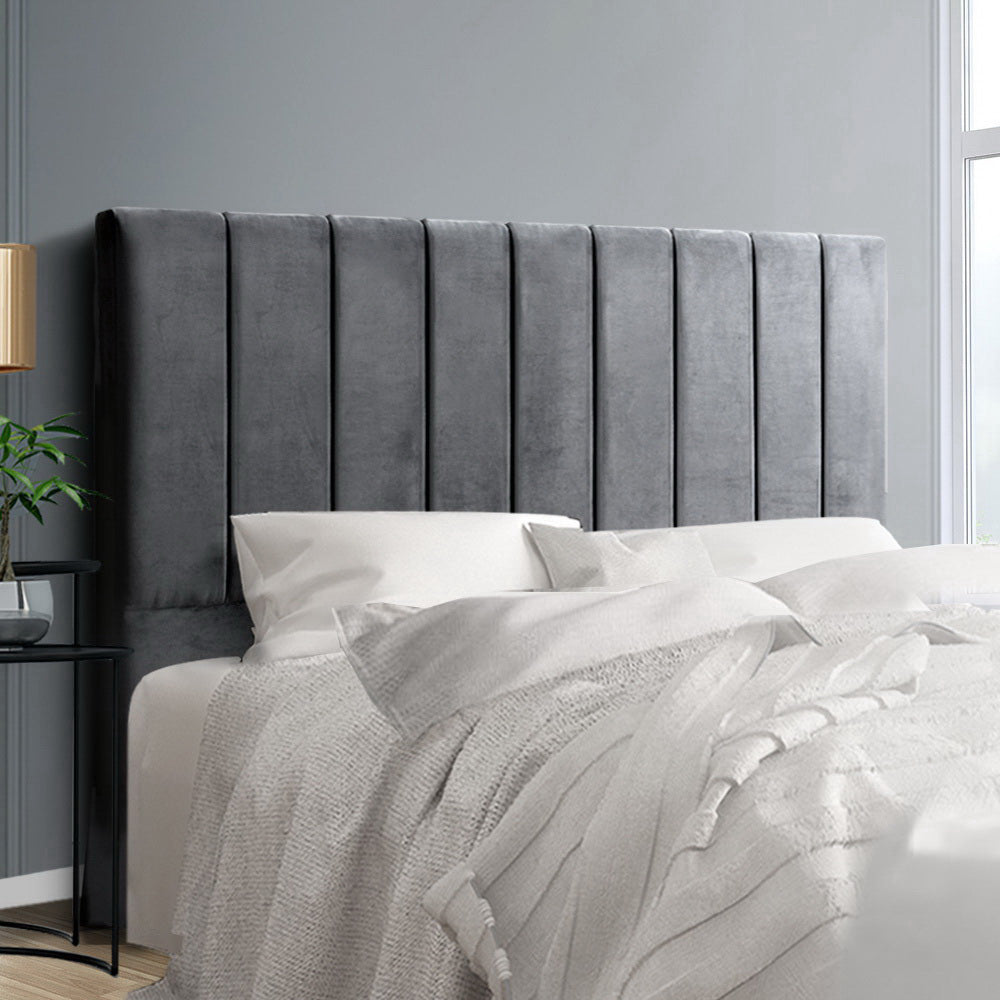 King Headboard Faux Velvet Fabric - Grey - Homecoze