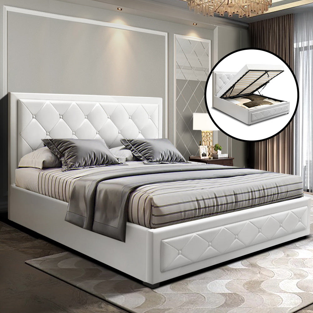 Camden (Double) Storage Bed Frame | PU Leather - White