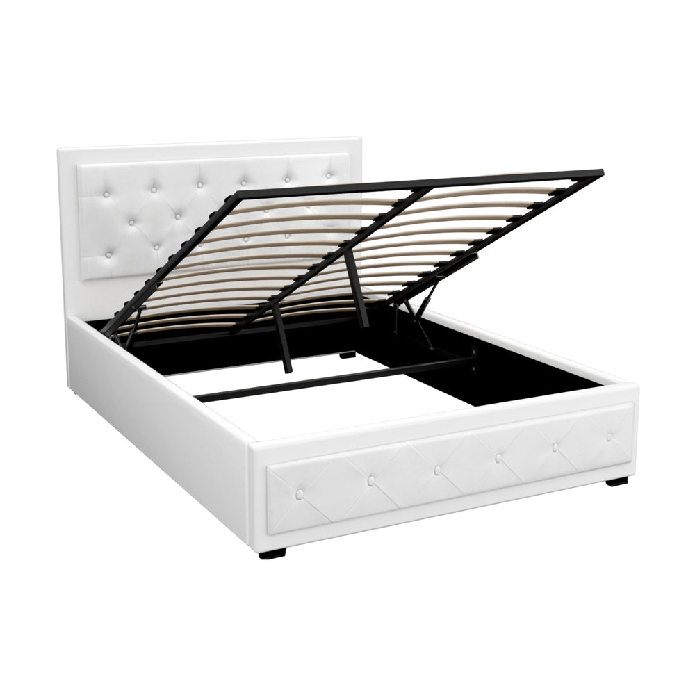 Camden (Double) Storage Bed Frame | PU Leather - White - Homecoze