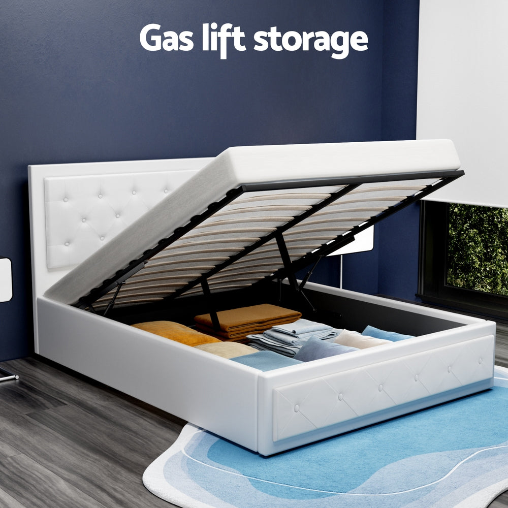 Camden (Double) Storage Bed Frame | PU Leather - White - Homecoze