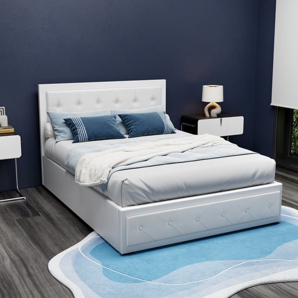 Camden (Double) Storage Bed Frame | PU Leather - White - Homecoze