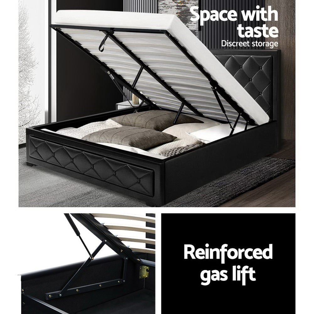 Camden (Queen) Storage Bed Frame | PU Leather - Black - Homecoze