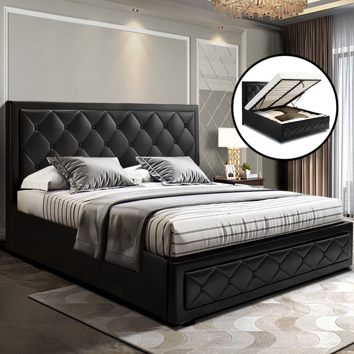 Camden (Queen) Storage Bed Frame | PU Leather - Black