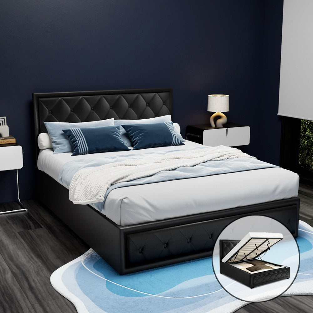 Camden (Queen) Storage Bed Frame | PU Leather - Black - Homecoze