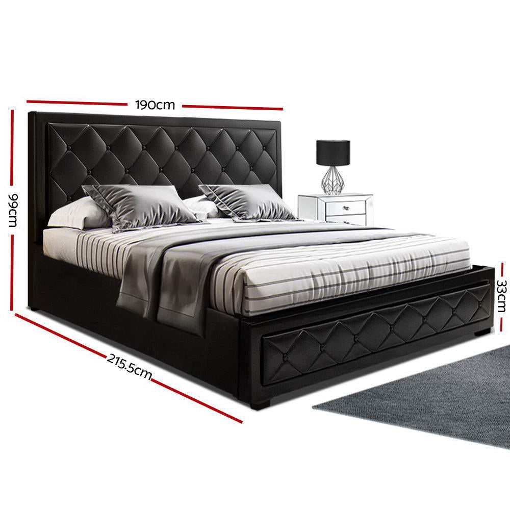 Camden (King) Storage Bed Frame | PU Leather - Black - Homecoze