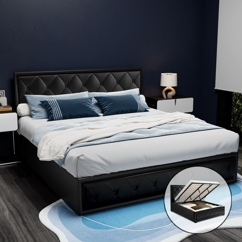 Camden (King) Storage Bed Frame | PU Leather - Black - Homecoze