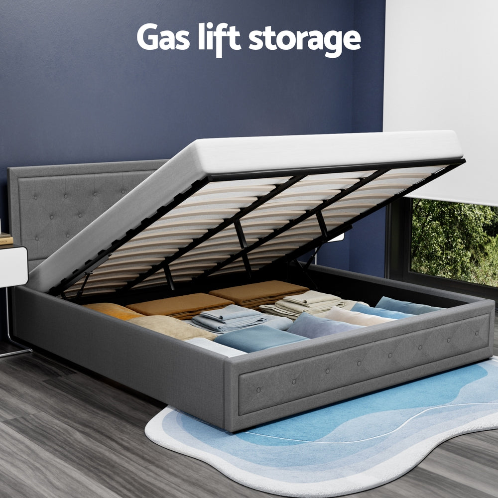 Camden (King) Storage Bed Frame | Fabric - Grey - Homecoze
