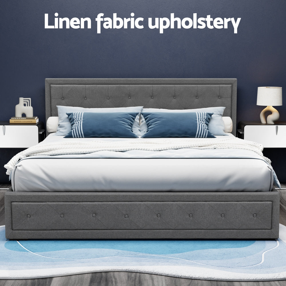 Camden (King) Storage Bed Frame | Fabric - Grey - Homecoze