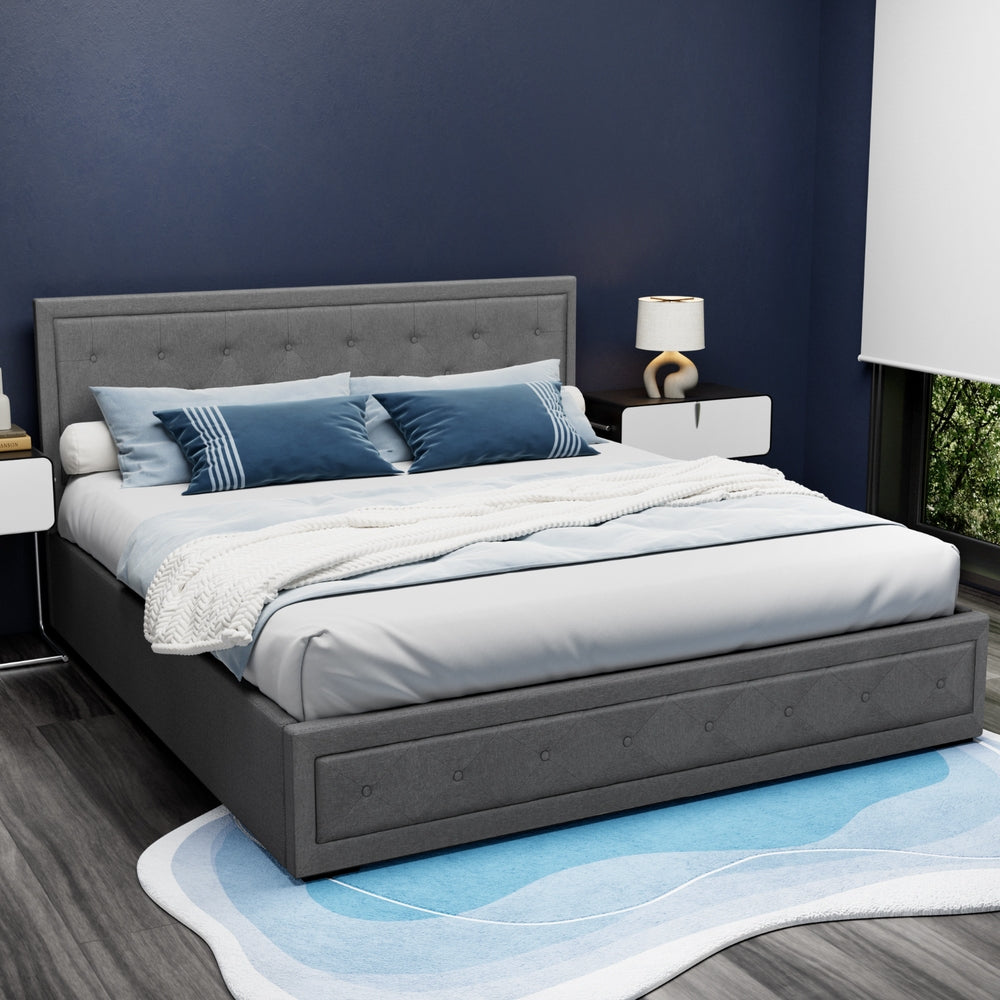 Camden (King) Storage Bed Frame | Fabric - Grey - Homecoze