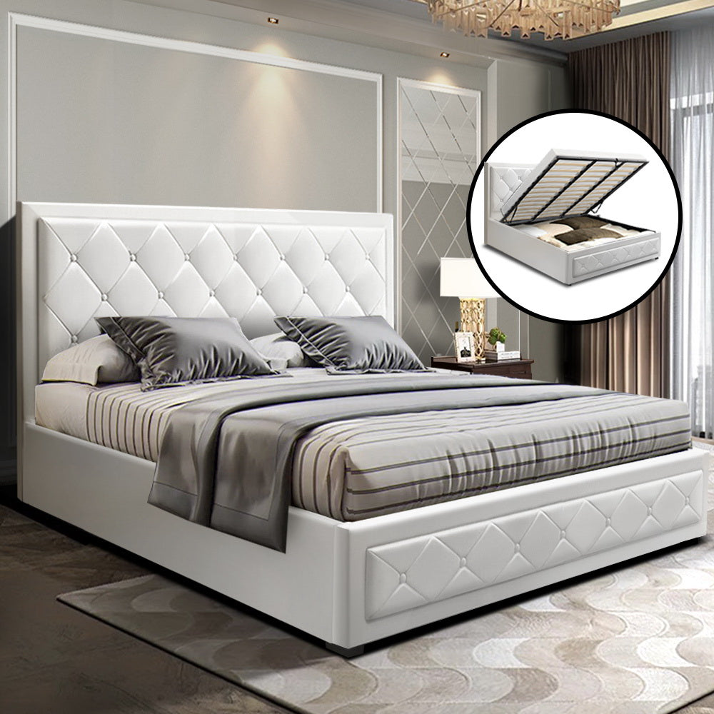 Camden (King) Storage Bed Frame | PU Leather - White