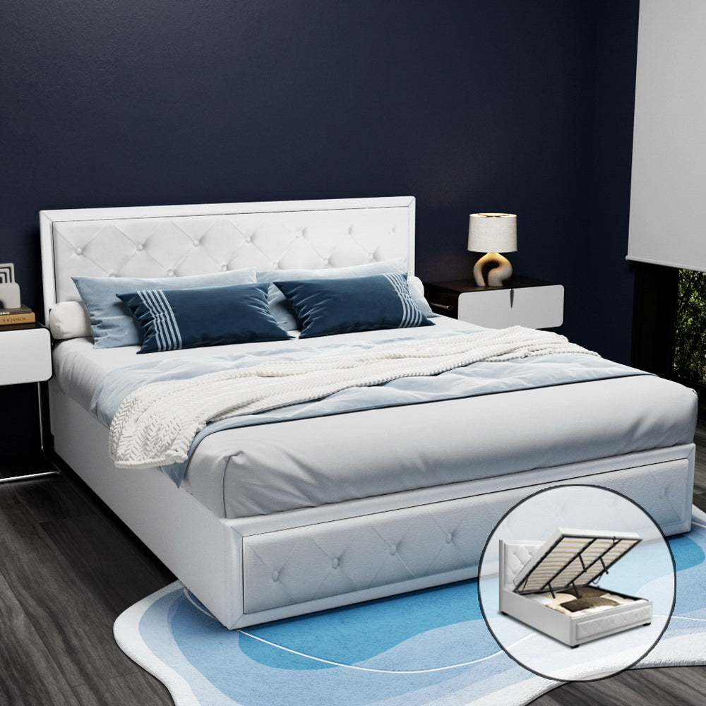 Camden (King) Storage Bed Frame | PU Leather - White