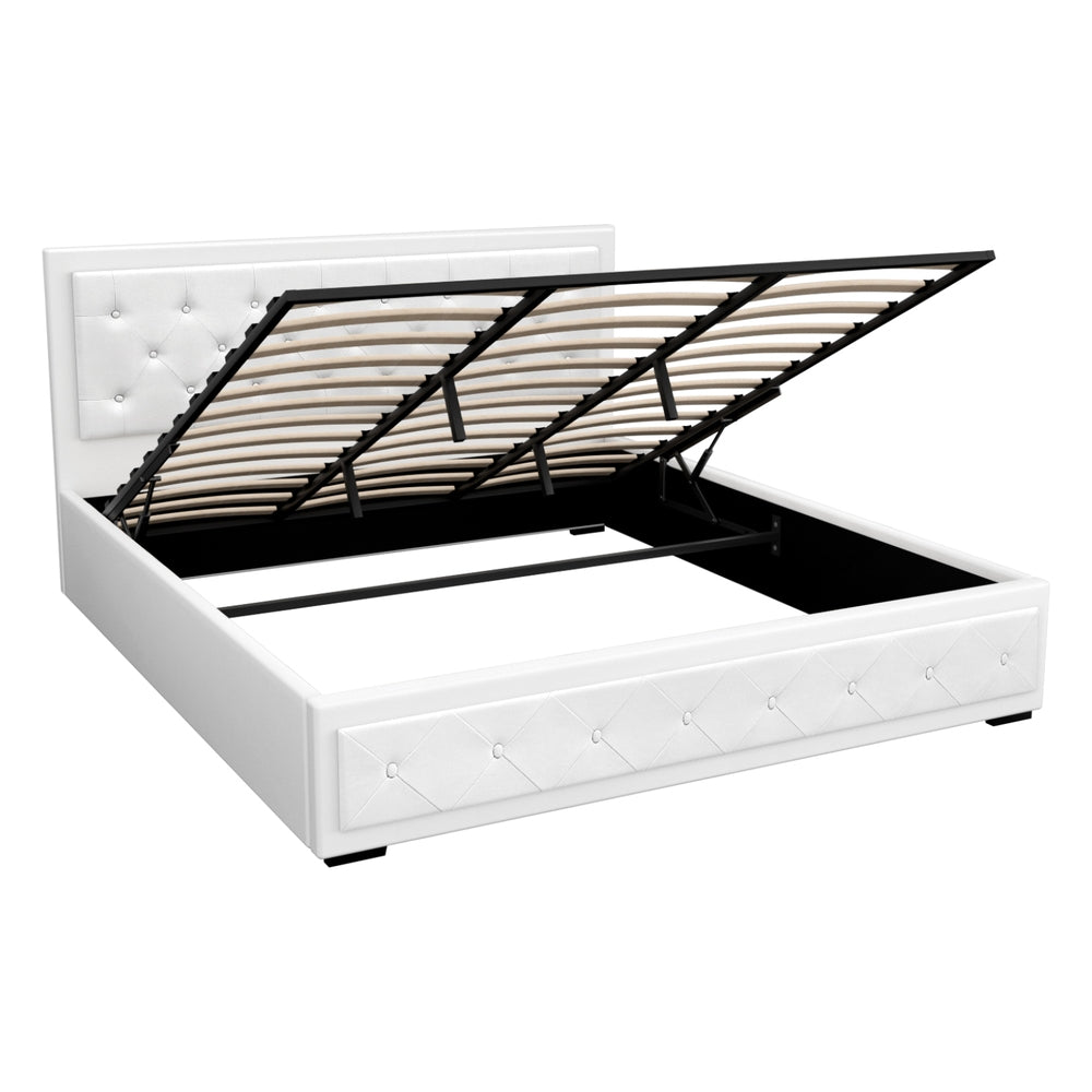 Camden (King) Storage Bed Frame | PU Leather - White - Homecoze