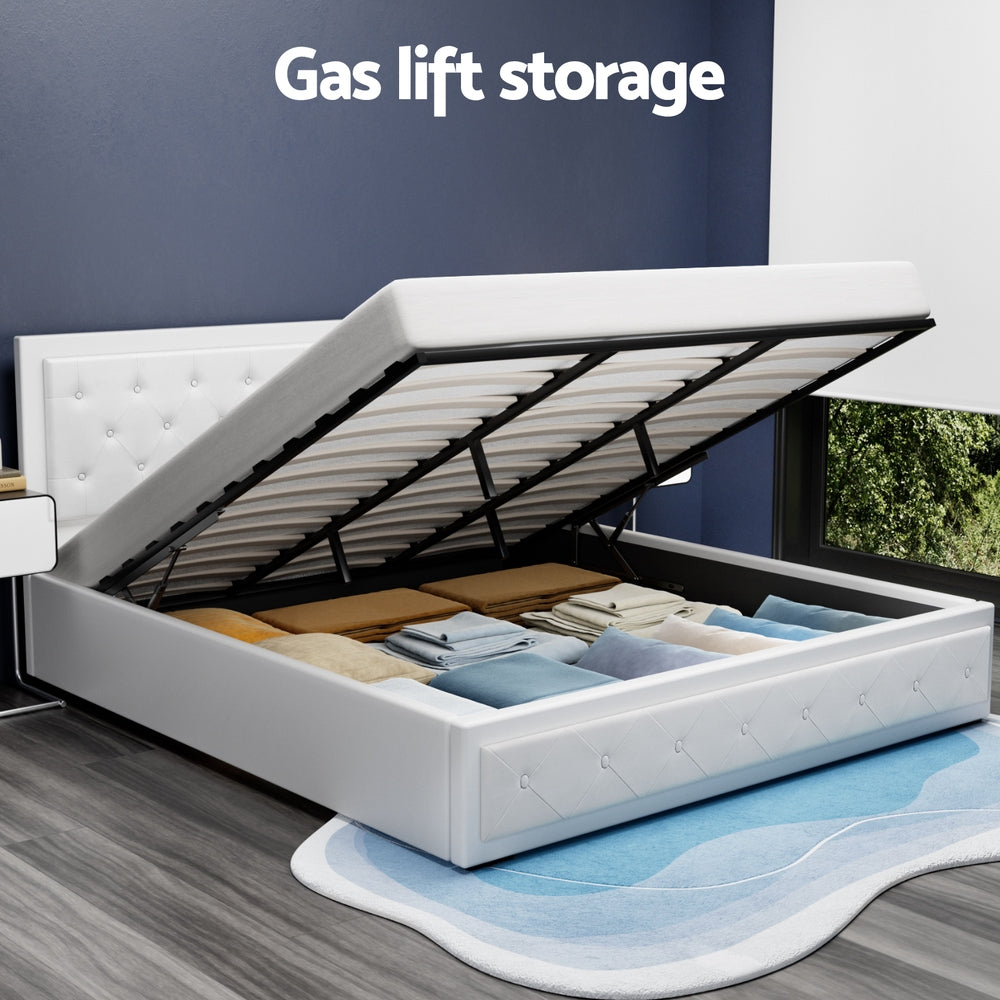 Camden (King) Storage Bed Frame | PU Leather - White - Homecoze