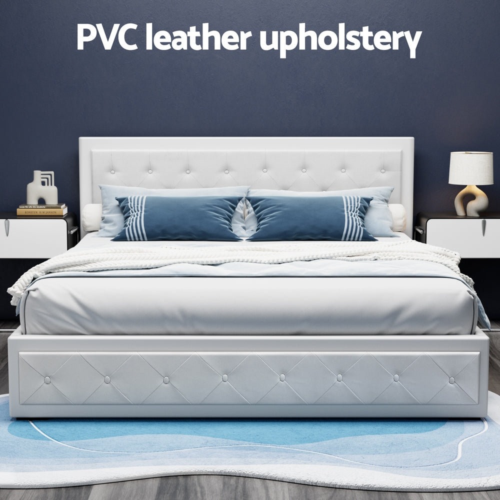 Camden (King) Storage Bed Frame | PU Leather - White - Homecoze