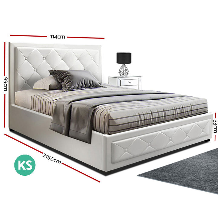 Camden (King Single) Storage Bed Frame | PU Leather - White