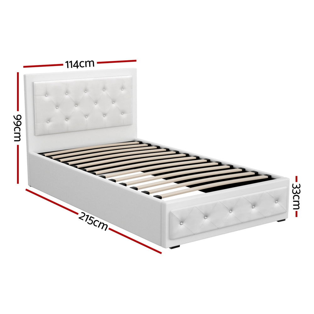 Camden (King Single) Storage Bed Frame | PU Leather - White - Homecoze