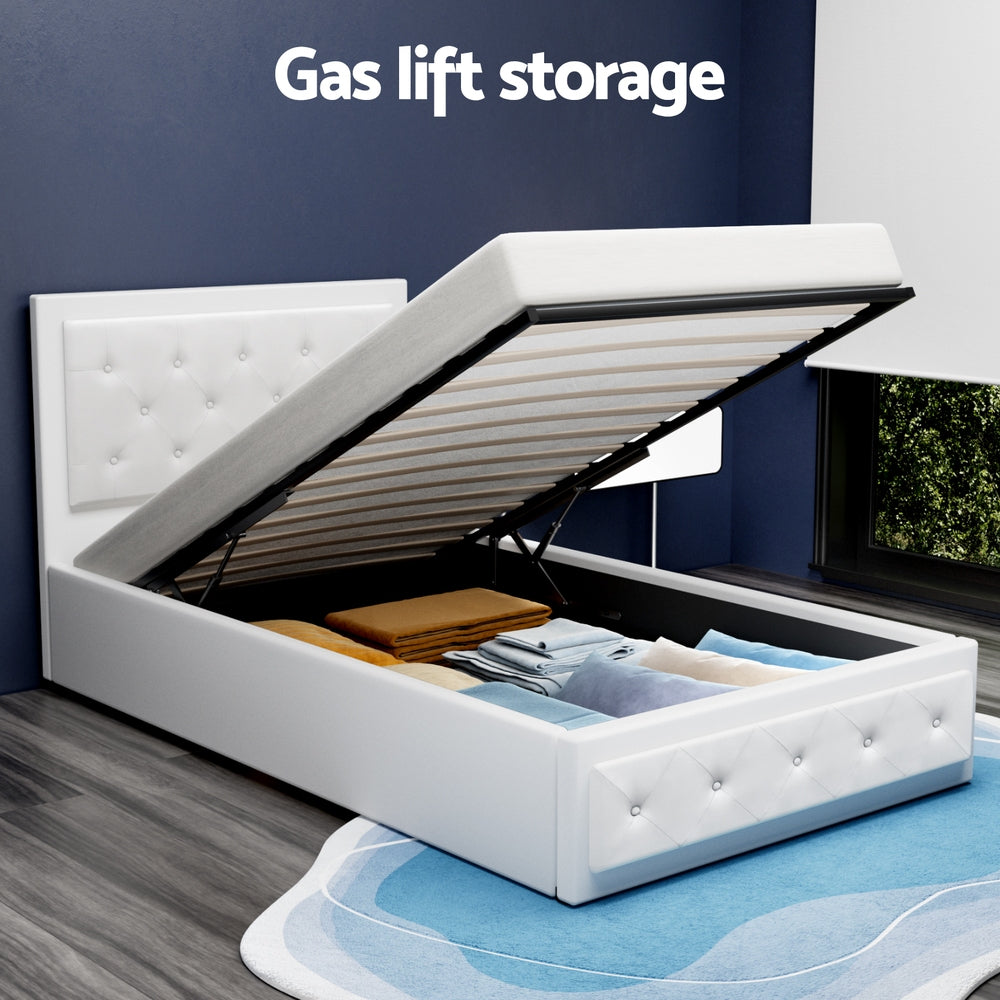 Camden (King Single) Storage Bed Frame | PU Leather - White - Homecoze