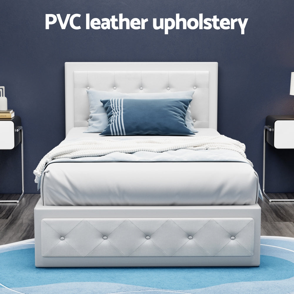 Camden (King Single) Storage Bed Frame | PU Leather - White - Homecoze
