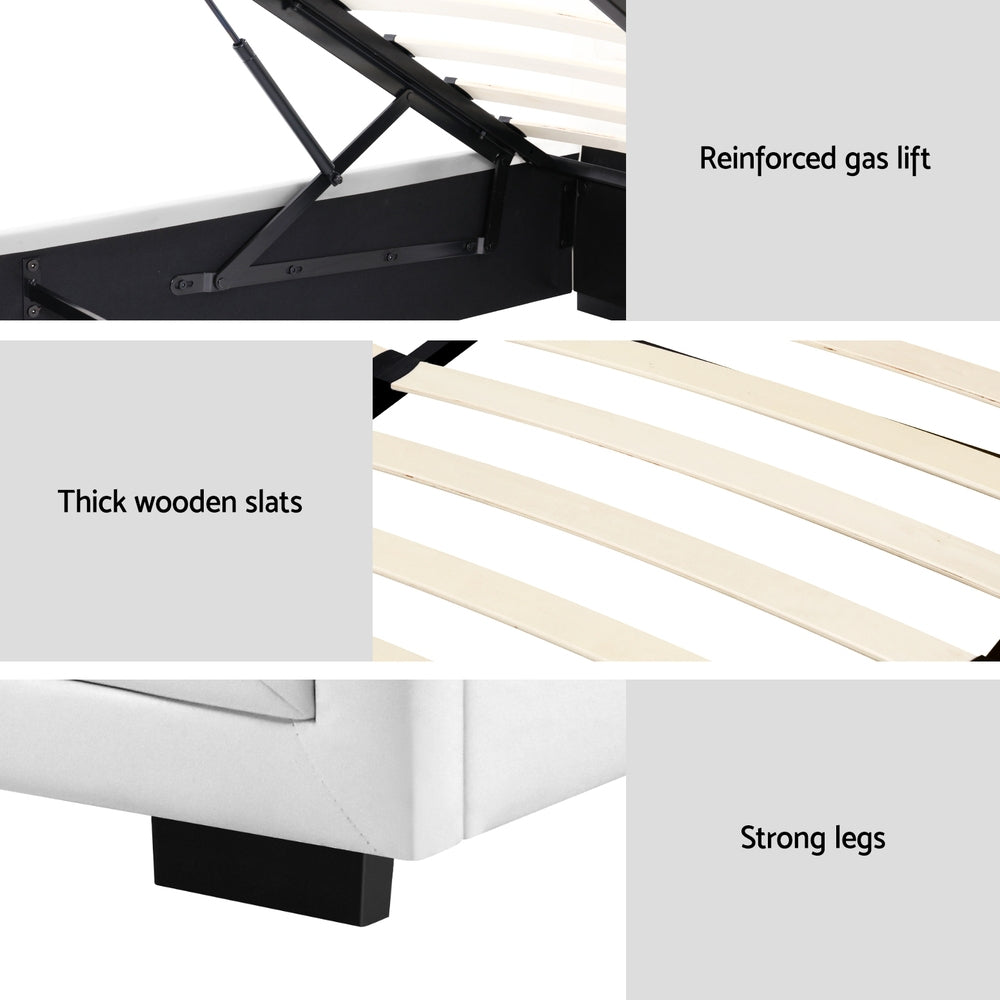 Camden (King Single) Storage Bed Frame | PU Leather - White - Homecoze