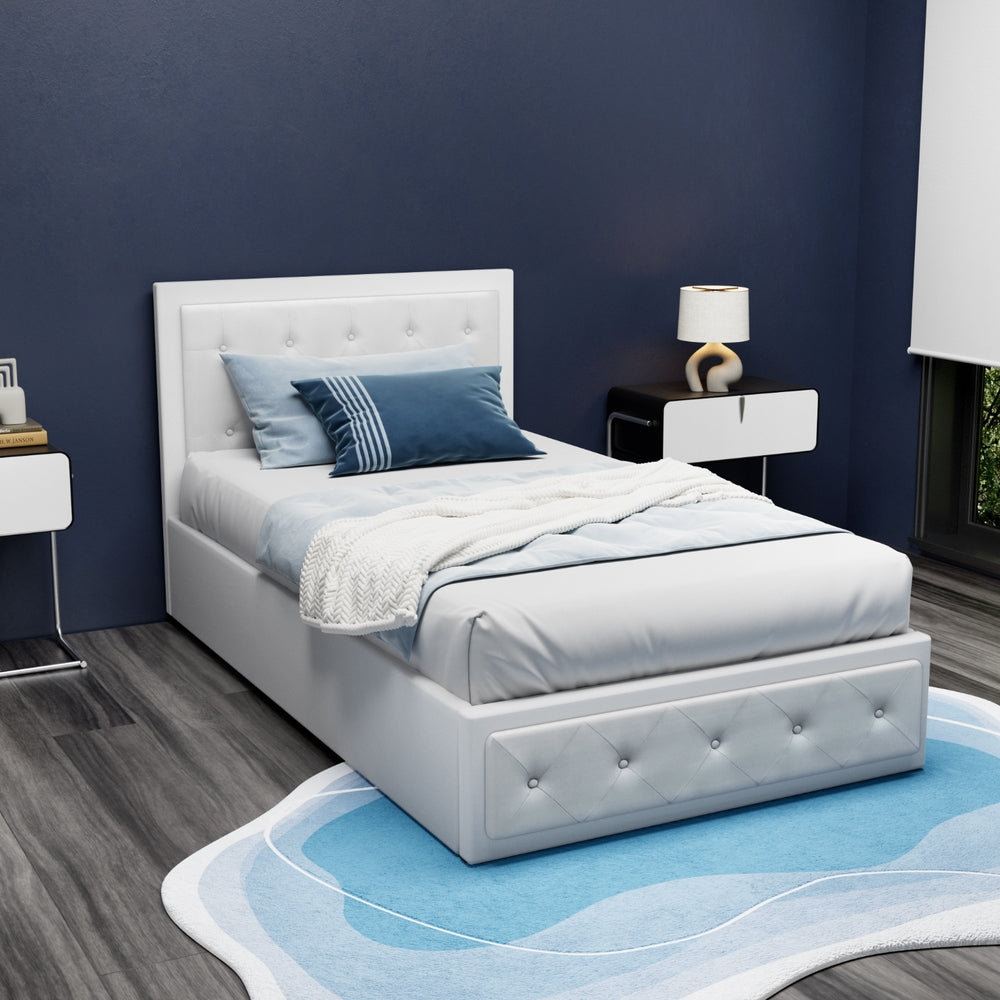 Camden (King Single) Storage Bed Frame | PU Leather - White - Homecoze