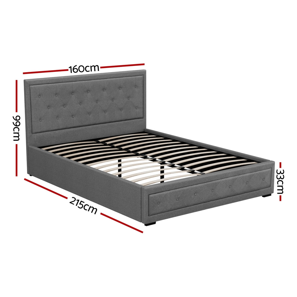 Camden (Queen) Storage Bed Frame | Fabric - Grey - Homecoze