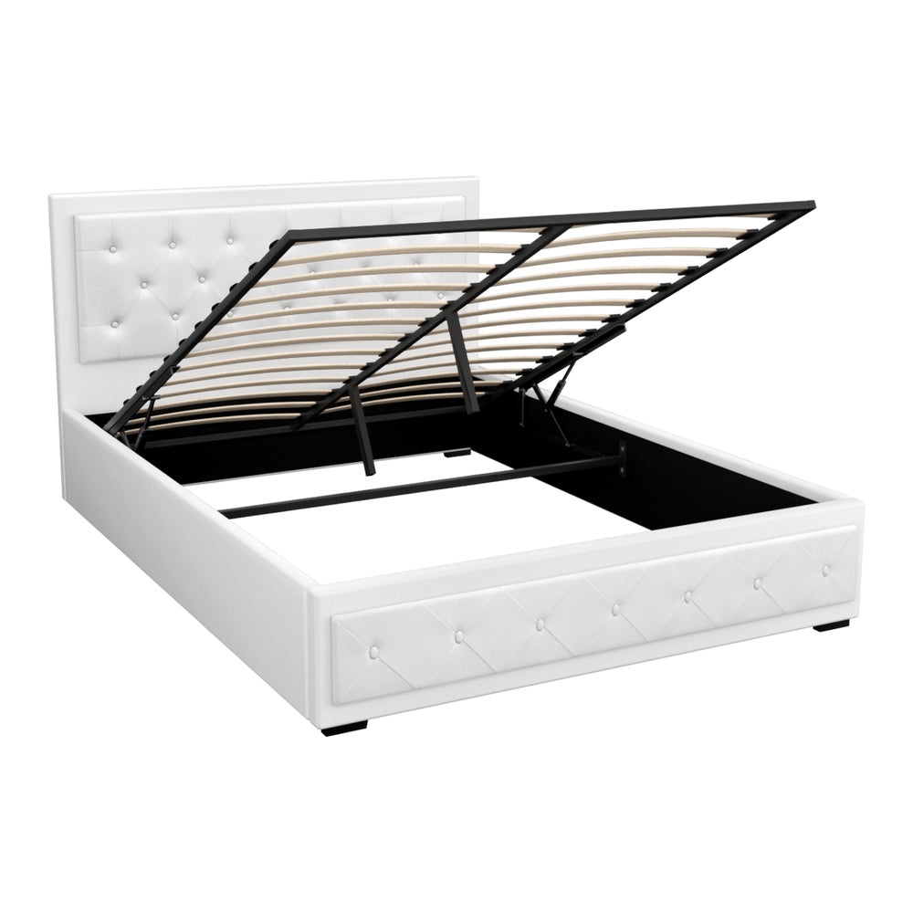 Camden (Queen) Storage Bed Frame | PU Leather - White - Homecoze