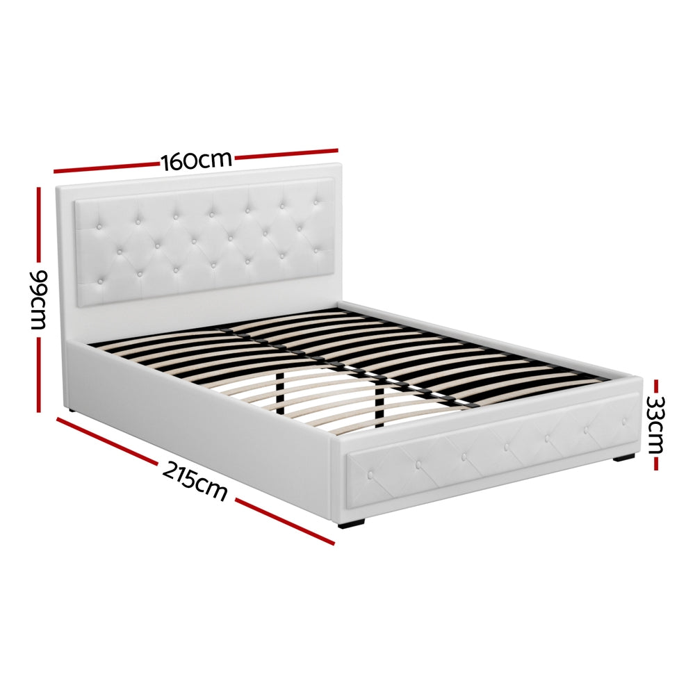Camden (Queen) Storage Bed Frame | PU Leather - White - Homecoze