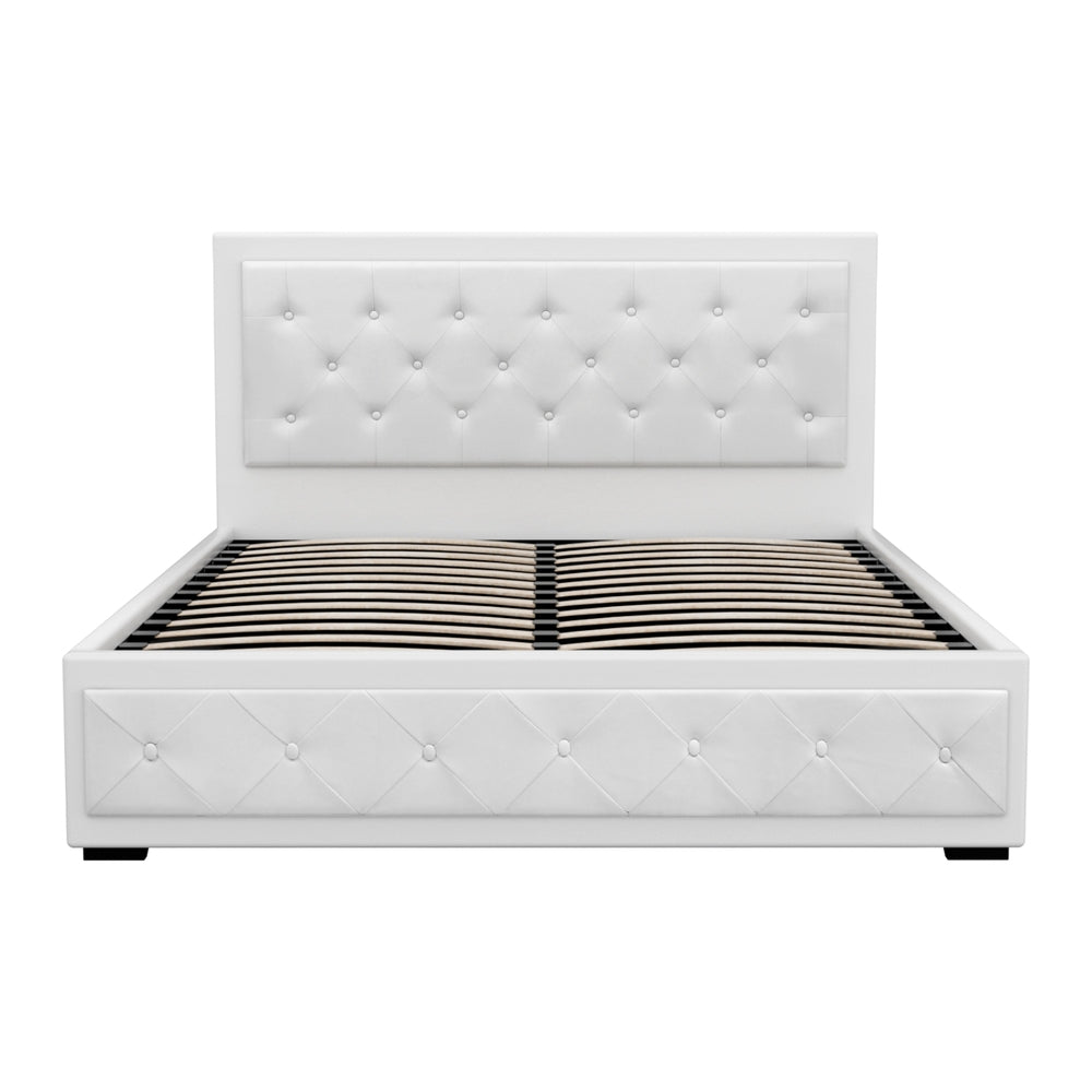 Camden (Queen) Storage Bed Frame | PU Leather - White - Homecoze