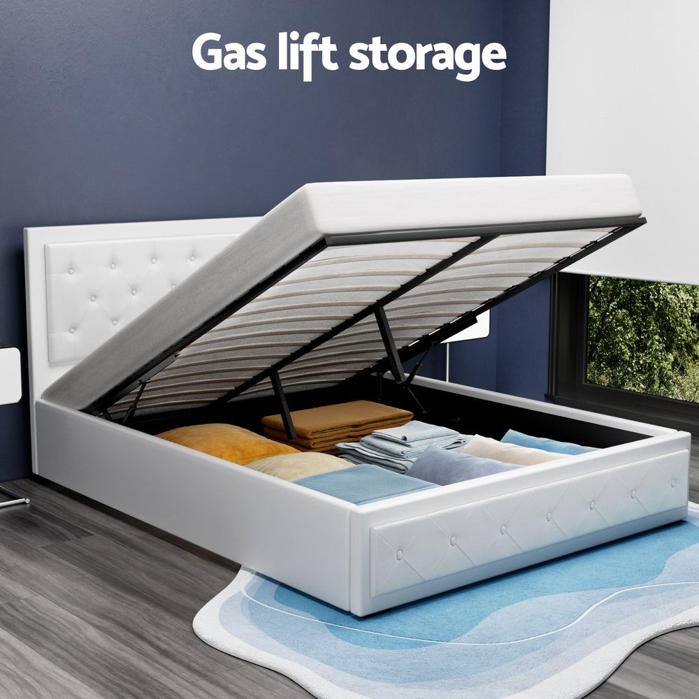 Camden (Queen) Storage Bed Frame | PU Leather - White - Homecoze