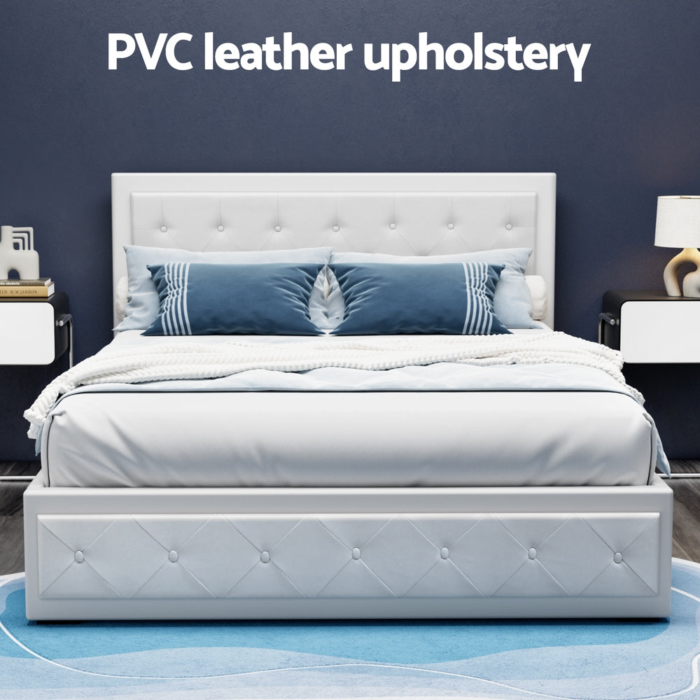 Camden (Queen) Storage Bed Frame | PU Leather - White - Homecoze