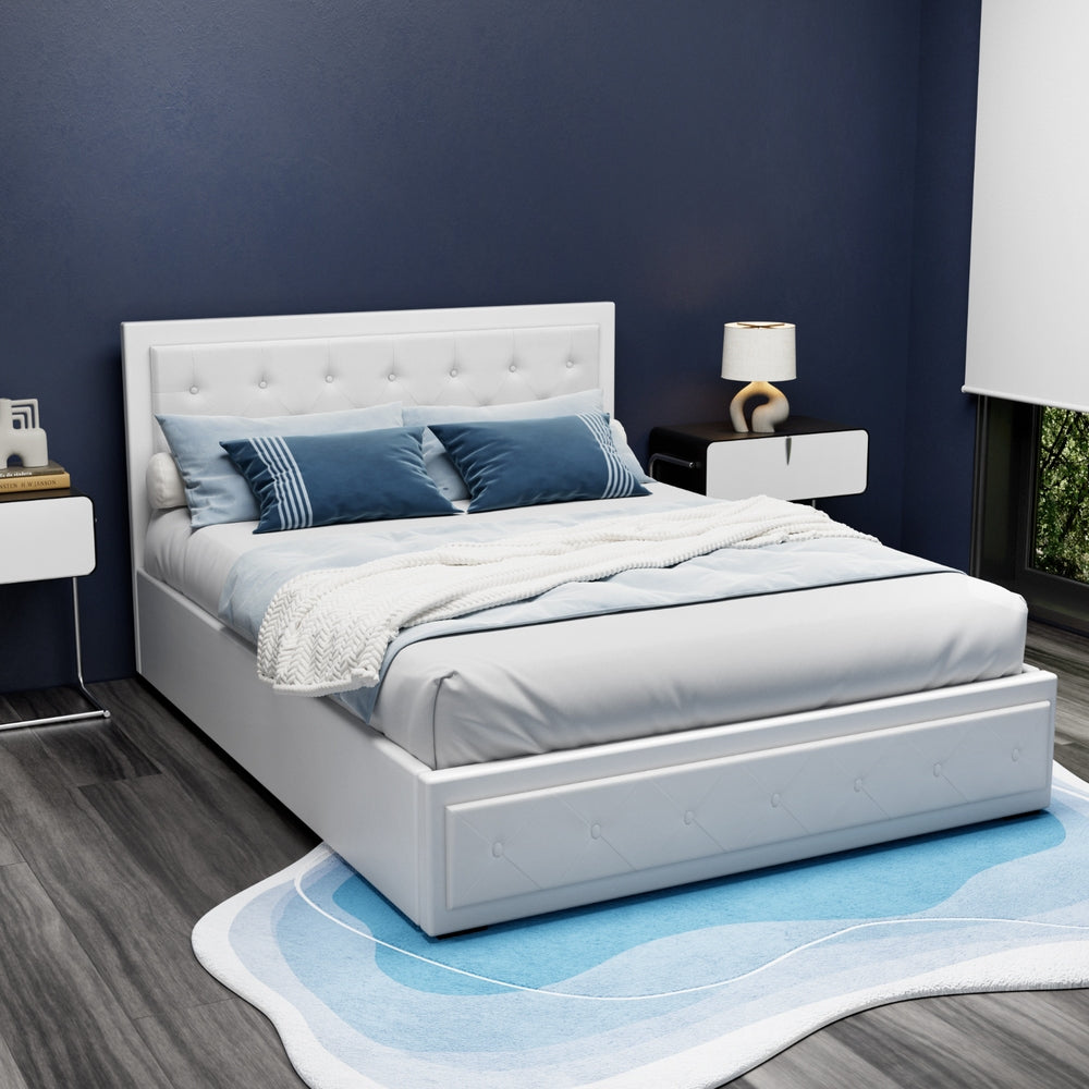 Camden (Queen) Storage Bed Frame | PU Leather - White - Homecoze